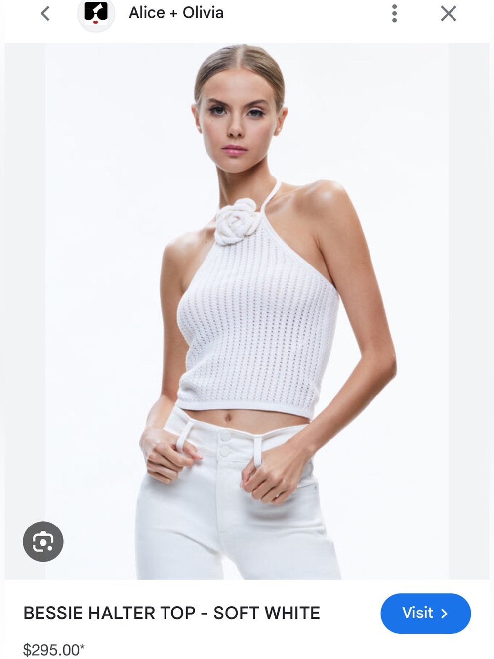 Alice + Olivia Bessie Halter Knit Top | Ivory Rosette | Size S